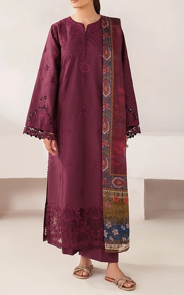 Xenia Wine Lawn Suit | Pakistani Lawn Dress in USA- Image 1