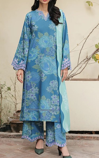 Xenia Hippie Blue Viscose Suit | Pakistani Winter Dresses in USA- Image 1