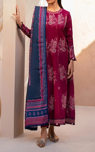 Xenia Wine Red Khaddar Suit | Pakistani Winter Dresses in USA- Image 1