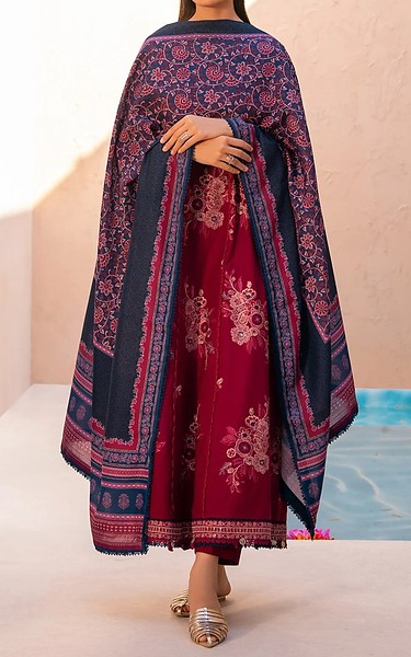 Xenia Wine Red Khaddar Suit | Pakistani Winter Dresses in USA- Image 2
