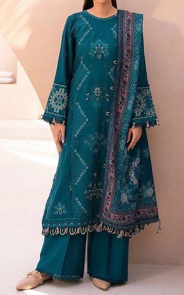 Xenia Teal Khaddar Suit | Pakistani Winter Dresses in USA- Image 1