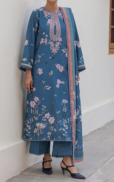 Xenia Denim Blue Viscose Suit | Pakistani Winter Dresses in USA- Image 1