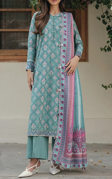 Xenia Summer Green Khaddar Suit | Pakistani Winter Dresses in USA- Image 1