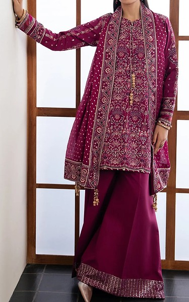 Xenia Mulberry Raw Silk Suit | Pakistani Embroidered Chiffon Dresses USA- Image 2