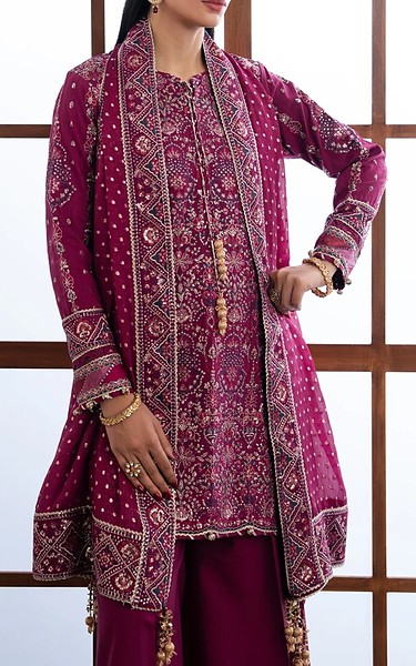 Xenia Mulberry Raw Silk Suit | Pakistani Embroidered Chiffon Dresses USA- Image 3