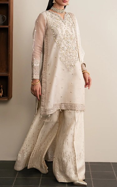 Xenia Beige Zari Suit | Pakistani Embroidered Chiffon Dresses USA- Image 2