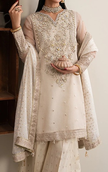 Xenia Beige Zari Suit | Pakistani Embroidered Chiffon Dresses USA- Image 3