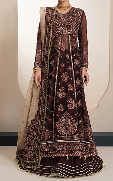 Xenia Seal Brown Chiffon Suit | Pakistani Embroidered Chiffon Dresses USA- Image 1