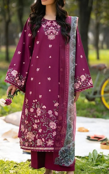 Xenia Dark Raspberry Lawn Suit | Pakistani Lawn Dress in USA- Image 1