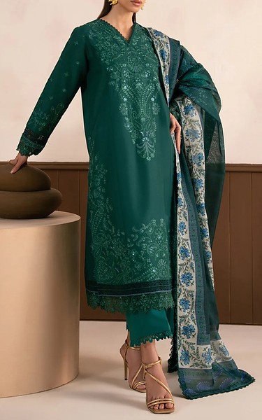 Xenia Bottle Green Lawn Suit | Pakistani Lawn Dress in USA- Image 1