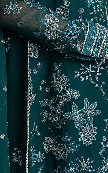 Xenia Teal Chiffon Suit | Pakistani Embroidered Chiffon Dresses USA- Image 2