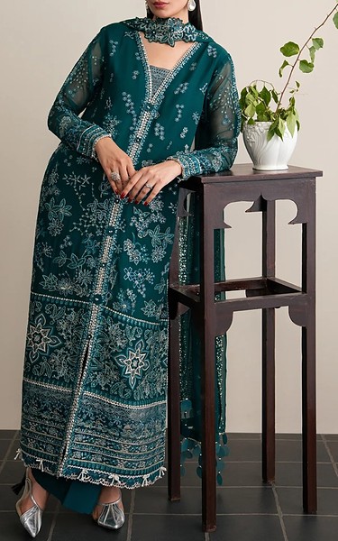 Xenia Teal Chiffon Suit | Pakistani Embroidered Chiffon Dresses USA- Image 3