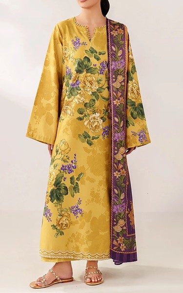 Xenia Satin Sheen Gold Lawn Suit | Pakistani Lawn Dress in USA- Image 1