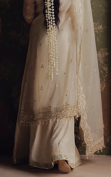 Zarposh Off White Organza Suit | Pakistani Embroidered Chiffon Dresses USA- Image 3