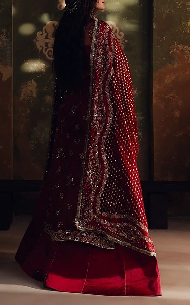 Zarposh Maroon Organza Suit | Pakistani Embroidered Chiffon Dresses USA- Image 2