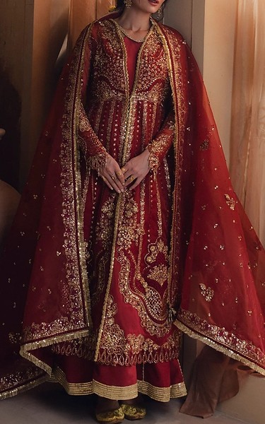 Zarposh Vivid Burgundy Organza Suit | Pakistani Embroidered Chiffon Dresses USA- Image 2