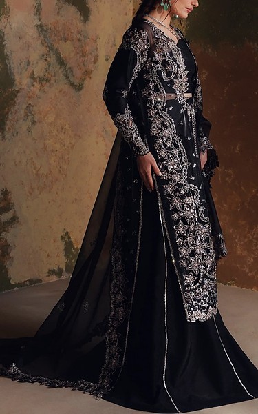 Zarposh Black Organza Suit | Pakistani Embroidered Chiffon Dresses USA- Image 2