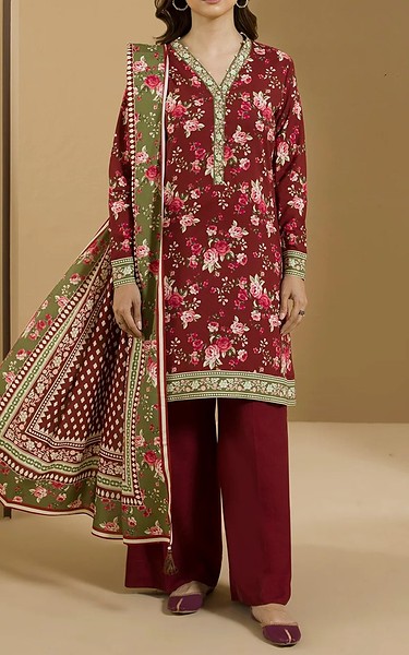 Zellbury Wine Viscose Suit (2 Pcs) | Pakistani Winter Dresses in USA- Image 1