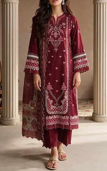 Zellbury Wine Lawn Suit | Pakistani Lawn Dress in USA- Image 1