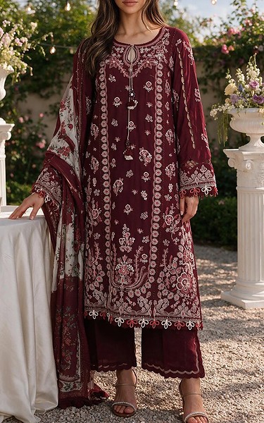 Zellbury Wine Berry Cotton Suit | Pakistani Lawn Dress in USA- Image 1