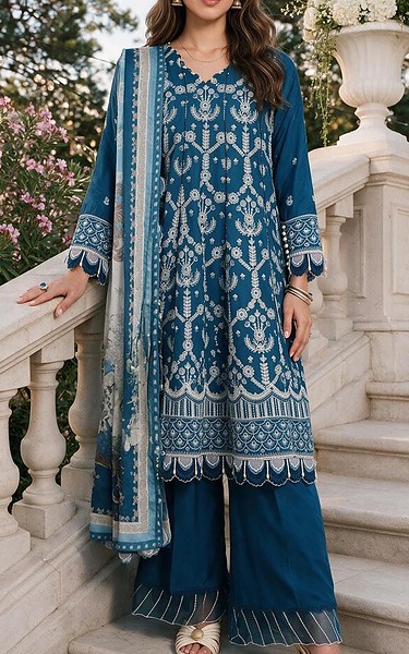 Zellbury Teal Blue Cotton Suit | Pakistani Lawn Dress in USA- Image 1