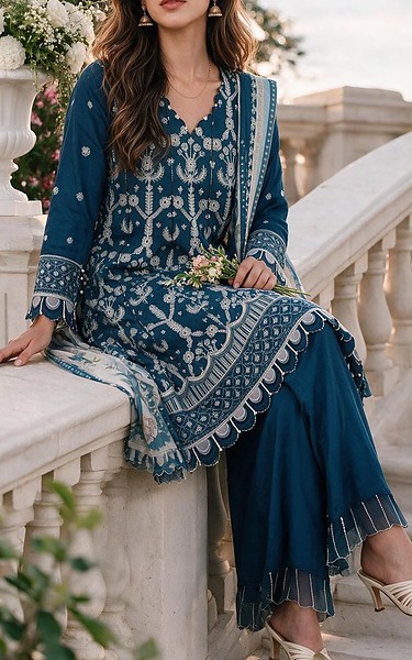 Zellbury Teal Blue Cotton Suit | Pakistani Lawn Dress in USA- Image 2
