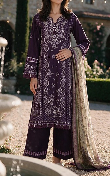 Zellbury Purple Taupe Cotton Suit | Pakistani Lawn Dress in USA- Image 1