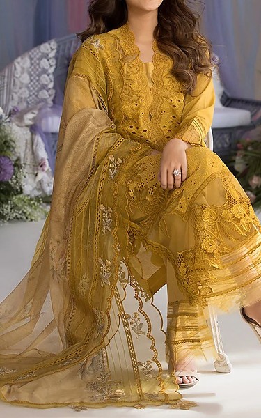 Zenia Mustard Lawn Suit | Pakistani Lawn Dress in USA- Image 2
