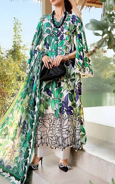 Zenia White/Green Lawn Suit | Pakistani Lawn Dress in USA- Image 1