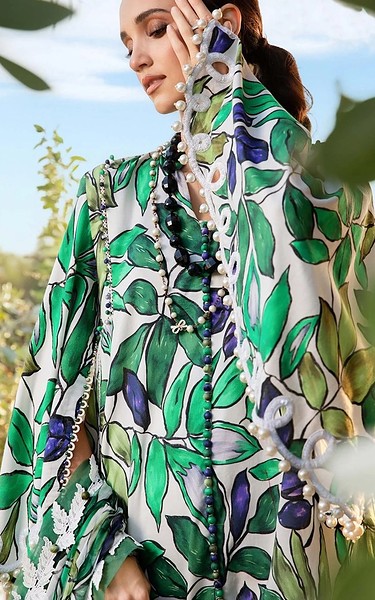 Zenia White/Green Lawn Suit | Pakistani Lawn Dress in USA- Image 2