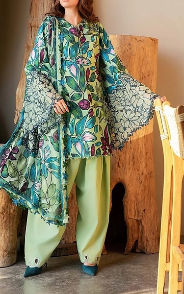 Zenia Green Lawn Suit | Pakistani Lawn Dress in USA- Image 1