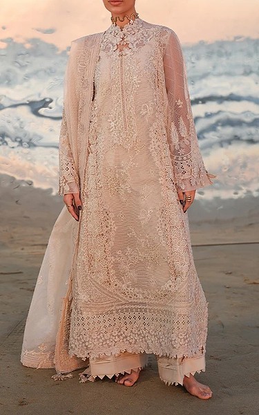 Zenia Peach Rocket Net Suit | Pakistani Embroidered Chiffon Dresses USA- Image 1