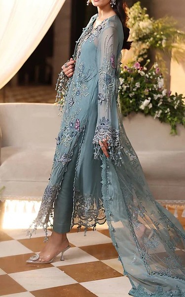 Zenia Grey Chiffon Suit | Pakistani Embroidered Chiffon Dresses USA- Image 2