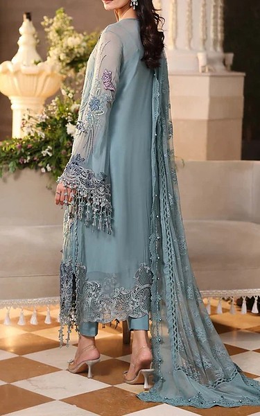 Zenia Grey Chiffon Suit | Pakistani Embroidered Chiffon Dresses USA- Image 3