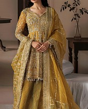 Afrozeh Mustard Organza Suit- Pakistani Chiffon Dress