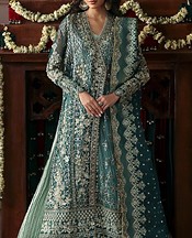 Afrozeh Teal Green Organza Suit- Pakistani Designer Chiffon Suit