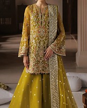 Afrozeh Dark Gold Organza Suit- Pakistani Chiffon Dress