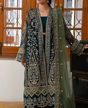 Ayzel Teal Green Organza Suit- Pakistani Designer Chiffon Suit