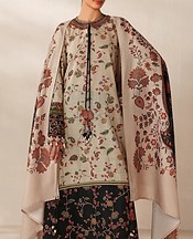 Baroque Beige/Black Viscose Suit- Pakistani Winter Dress