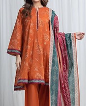 Edenrobe Shocking Orange Lawn Suit- Pakistani Designer Lawn Suits