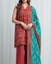 Edenrobe Faded Red Lawn Suit- Pakistani Lawn Dress