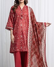 Edenrobe Dull Red Lawn Suit- Pakistani Designer Lawn Suits
