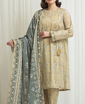 Edenrobe Tan Lawn Suit- Pakistani Lawn Dress