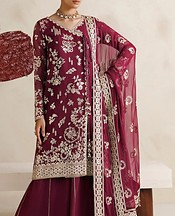 Farasha Wine Berry Chiffon Suit- Pakistani Designer Chiffon Suit