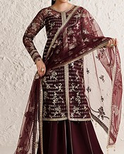 Farasha Wine Berry Net Suit- Pakistani Chiffon Dress