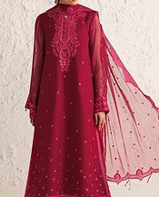 Farasha Deep Carmine Chiffon Suit- Pakistani Designer Chiffon Suit