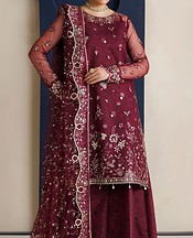 Farasha Wine Berry Net Suit- Pakistani Designer Chiffon Suit