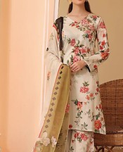 Feathers Off White Lawn Suit- Pakistani Designer Lawn Suits