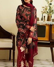 Feathers Lunar Green/Wine Red Lawn Suit- Pakistani Designer Lawn Suits