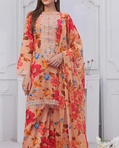 Feathers Peach Lawn Suit- Pakistani Designer Lawn Suits